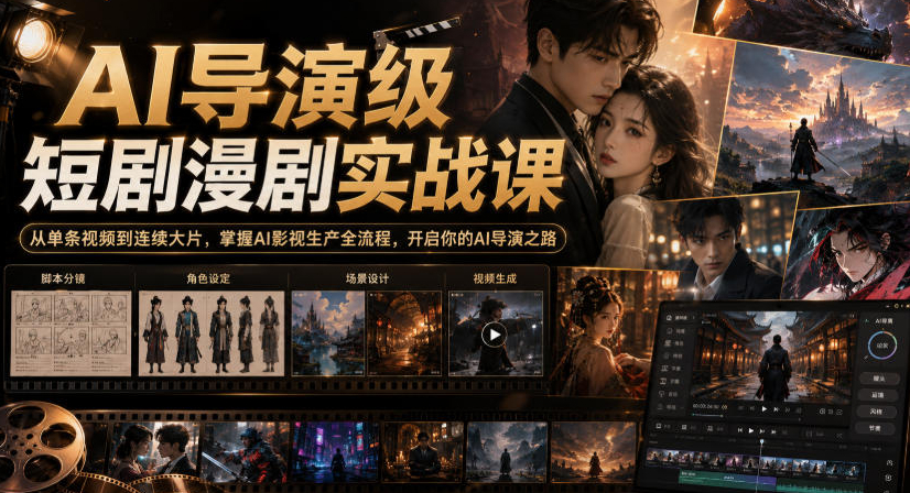 AI导演级短剧漫剧实战课，从单条视频到连续大片，掌握AI影视生产全流程，开启你的AI导演之路!