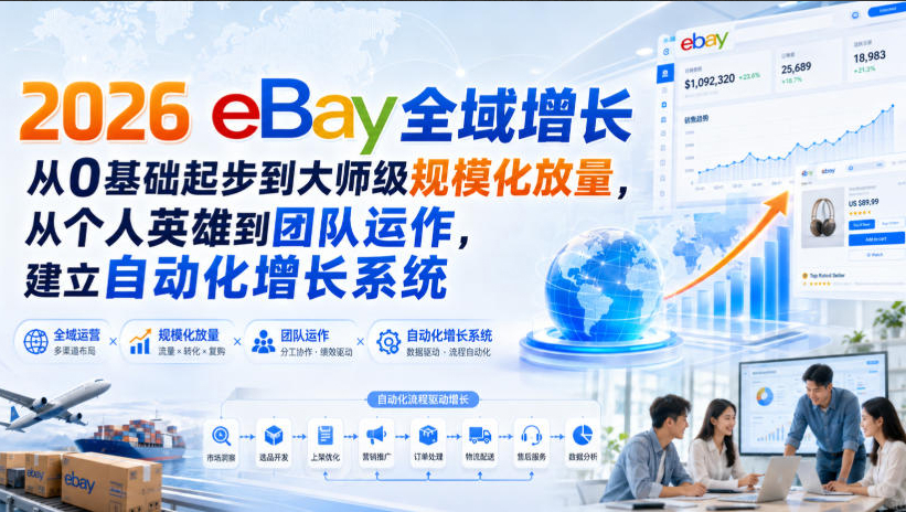 2026 eBay全域增长，从0基础起步到大师级规模化放量，从个人英雄到团队运作，建立自动化增长系统
