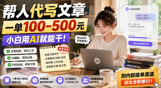 帮人代写文章，一单100-500，小白用AI就能干，附内部接单渠道，副业全职都行【揭秘】
