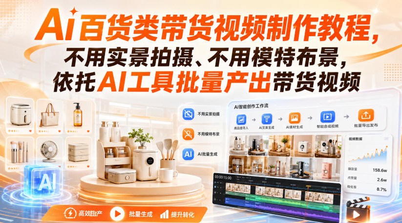 Ai百货类带货视频制作教程，不用实景拍摄、不用模特布景，依托AI工具批量产出带货视频