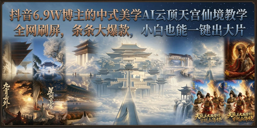 抖音6.9W博主的中式美学AI云顶天宫仙境教学，全网刷屏，条条大爆款，小白也能一键出大片