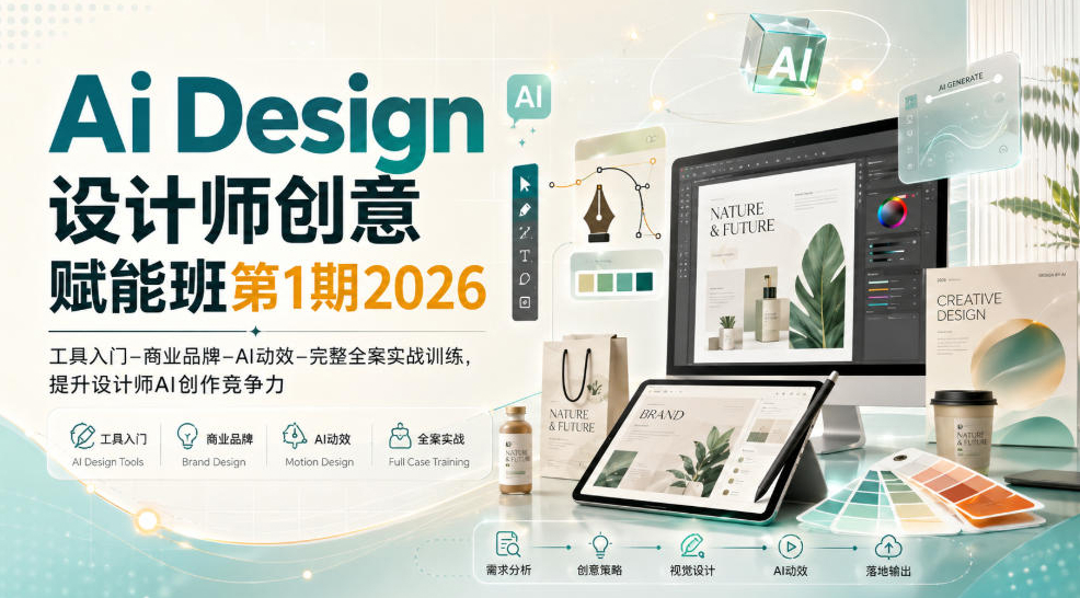 Ai Design设计师创意赋能班第1期2026｜工具入门‑商业品牌‑AI动效‑完整全案实战训练，提升设计师AI创作竞争力
