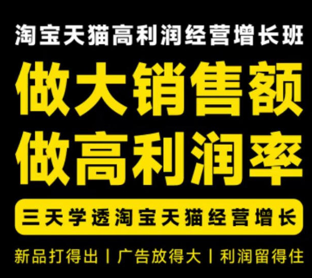 天猫淘宝高利润经营增长班杭州线下课31期8月22-24日，做大销售额做高利润率，三天学透淘宝天猫经营增长