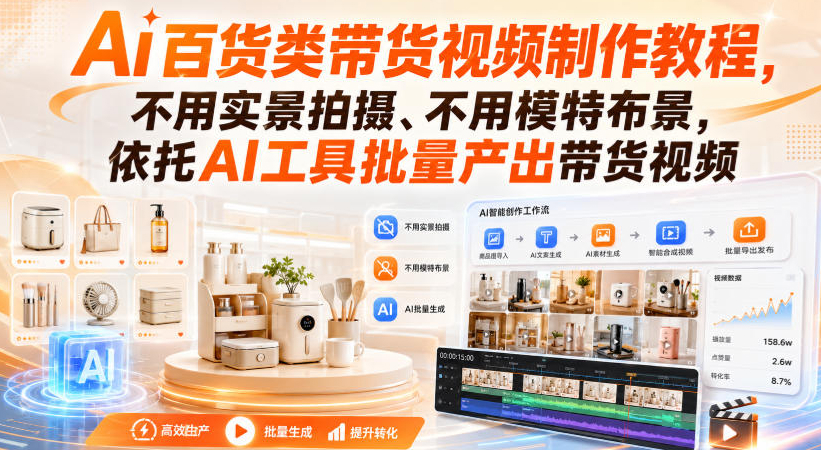 Ai百货类带货视频制作教程，不用实景拍摄、不用模特布景，依托AI工具批量产出带货视频