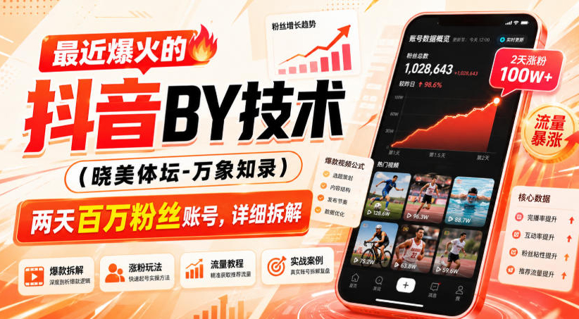 最近爆火的抖音搬运技术（晓美体坛-万象知录），两天百万粉丝账号，详细拆解