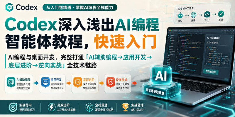 Codex深入浅出AI编程智能体教程，快速入门AI编程与桌面开发，打通「AI辅助编程→应用开发→底层进阶→逆向实战」全技术链路