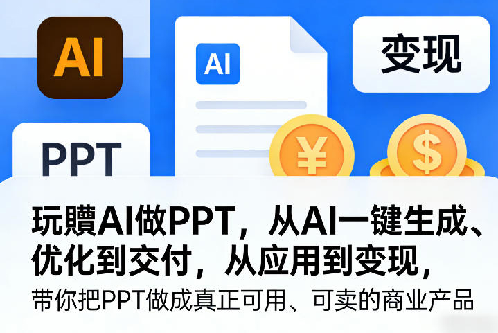 玩賺AI做PPT，从AI一键生成、优化到交付，从应用到变现，带你把PPT做成真正可用、可卖的商业产品