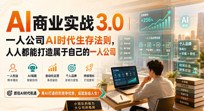 AI商业实战3.0｜一人公司AI时代生存法则，人人都能打造属于自己的一人公司