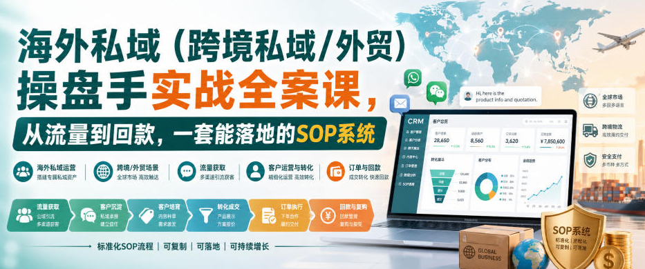 海外私域（跨境私域/外贸）操盘手实战全案课，从流量到回款，一套能落地的SOP系统