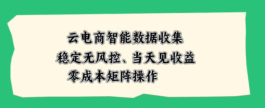 云电商智能数据收集，稳定无风控，当天做当天见收益，零成本矩阵操作【揭秘】
