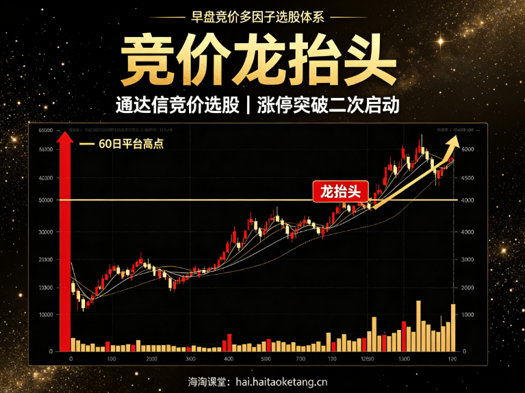 〖竞价龙抬头〗竞价排序副图/选股指标，强势高开爆量、突破左侧压力位，每日出票1~3只