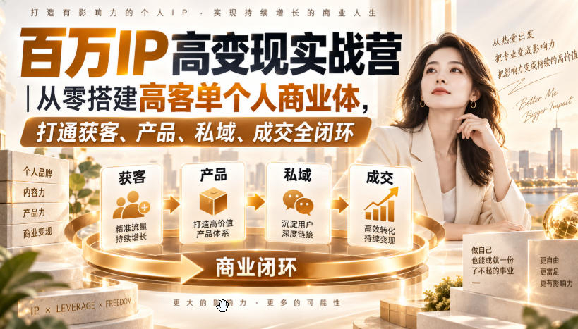 百万IP高变现实战营｜从零搭建高客单个人商业体，打通获客、产品、私域、成交全闭环?