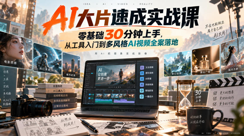 玩转AI神器：30分钟做出你的第一条AI大片，从工具入门到多风格AI视频全案落地?