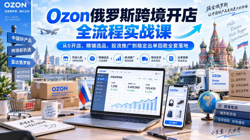 俄罗斯Ozon从开店到出单全流程｜从0开店、精铺选品、投流推广到稳定出单回款全套落地