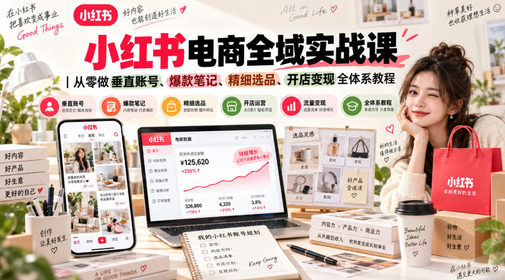 小红书电商全域实战课｜从零做垂直账号、爆款笔记、精细选品、开店变现全体系教程