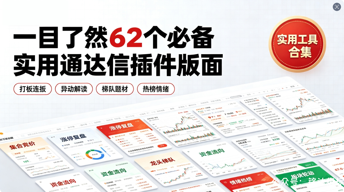 一目了然62个必备实用通达信插件版面，打板连扳、异动解读梯队题材、热榜情绪