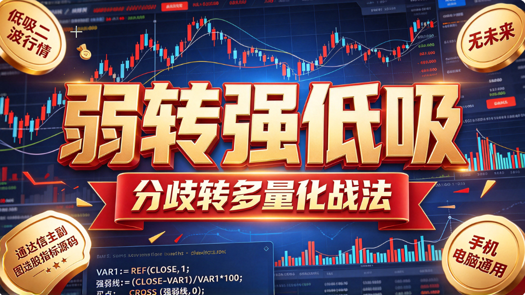 【分歧转多量化战法】 低吸二波行情 无未来 通达信主副图选股指标源码 手机电脑通用