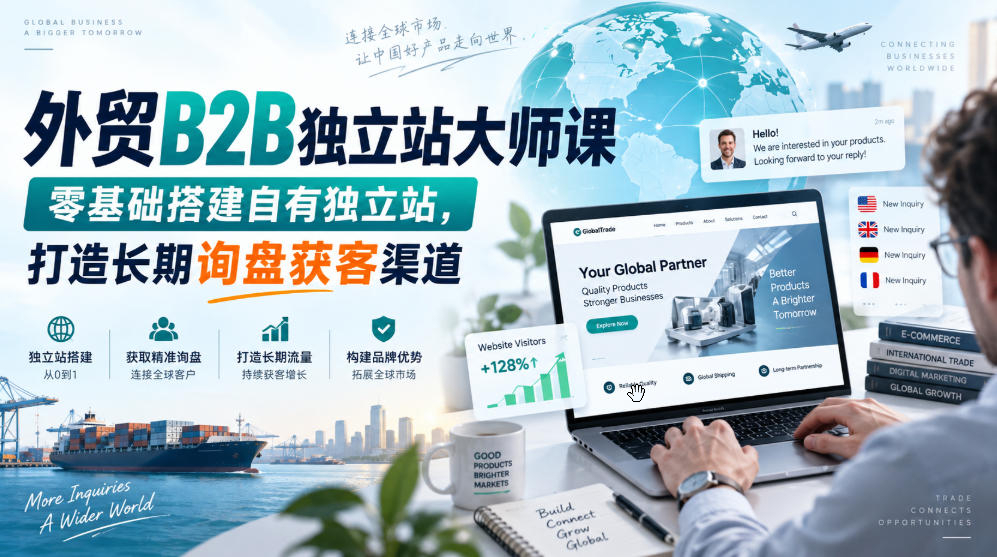 外贸B2B独立站大师课，零基础搭建自有独立站，打造长期询盘获客渠道