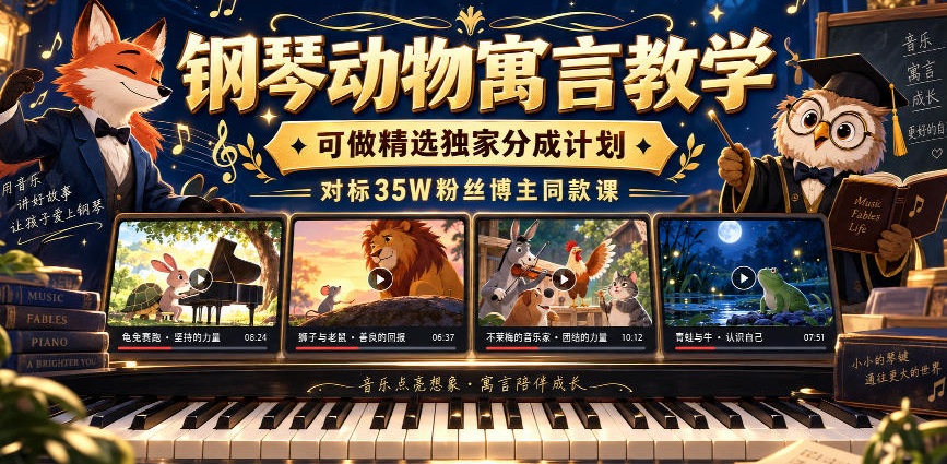 钢琴动物寓言教学，可做精选独家分成计划，对标35W粉丝博主同款课