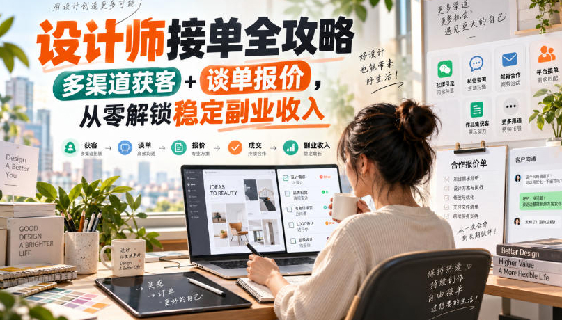 设计师接单全攻略，多渠道获客+谈单报价，从零解锁稳定副业收入