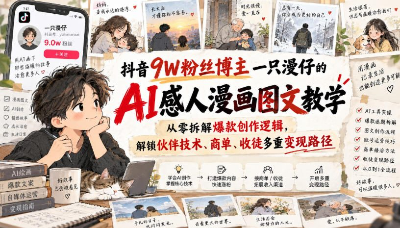 抖音9W粉丝博主一只漫仔AI感人漫画图文教学