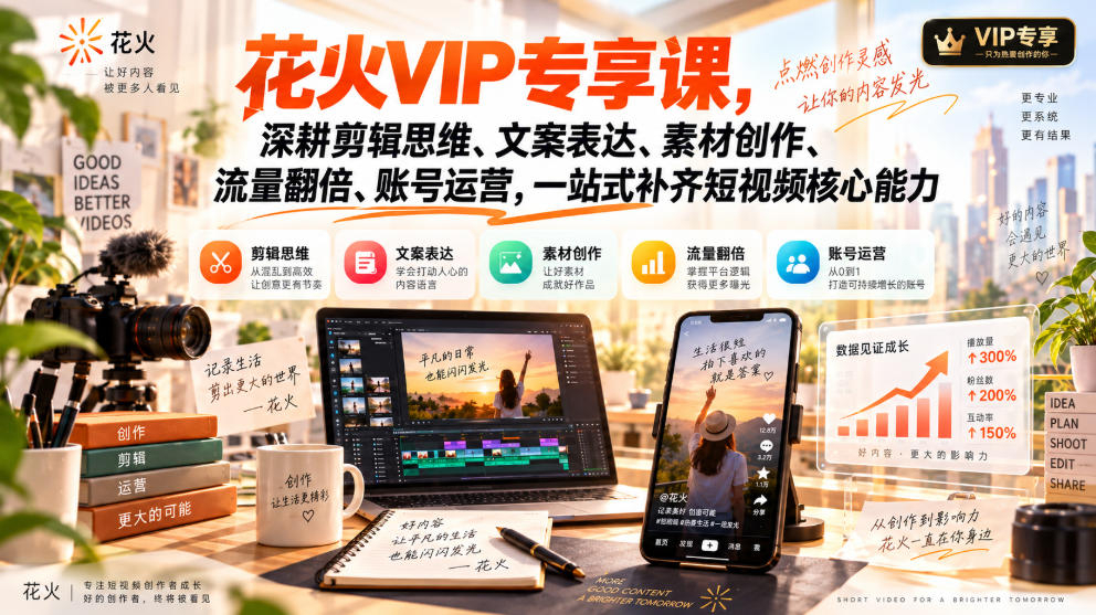 安先生-花火VIP专享课，深耕剪辑思维、文案表达、素材创作、流量翻倍、账号运营，一站式补齐短视频核心能力