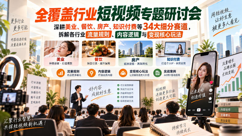 安先生-行业专题研讨会，深耕美业、餐饮、房产、知识付费等34大细分赛道，拆解各行业流量规则、内容逻辑与变现核心玩法