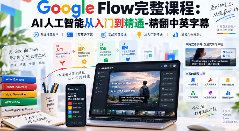 Google Flow完整课程：AI人工智能从入门到精通-精翻中英字幕