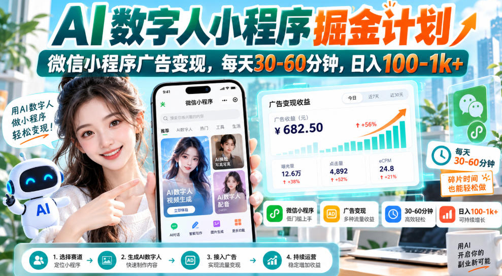 AI数字人小程序掘金计划，微信小程序广告变现