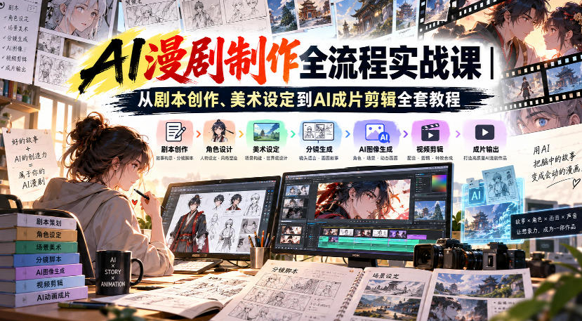 AI漫剧制作全流程实战课｜从剧本创作、美术设定到AI成片剪辑全套教程