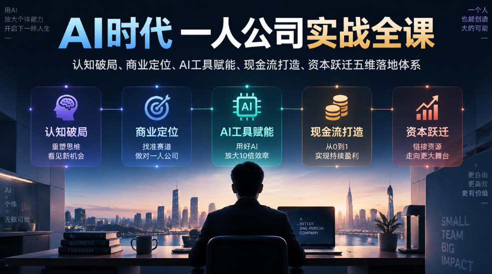 AI时代一人公司实战全课｜认知破局、商业定位、AI工具赋能、现金流打造、资本跃迁五维落地体系