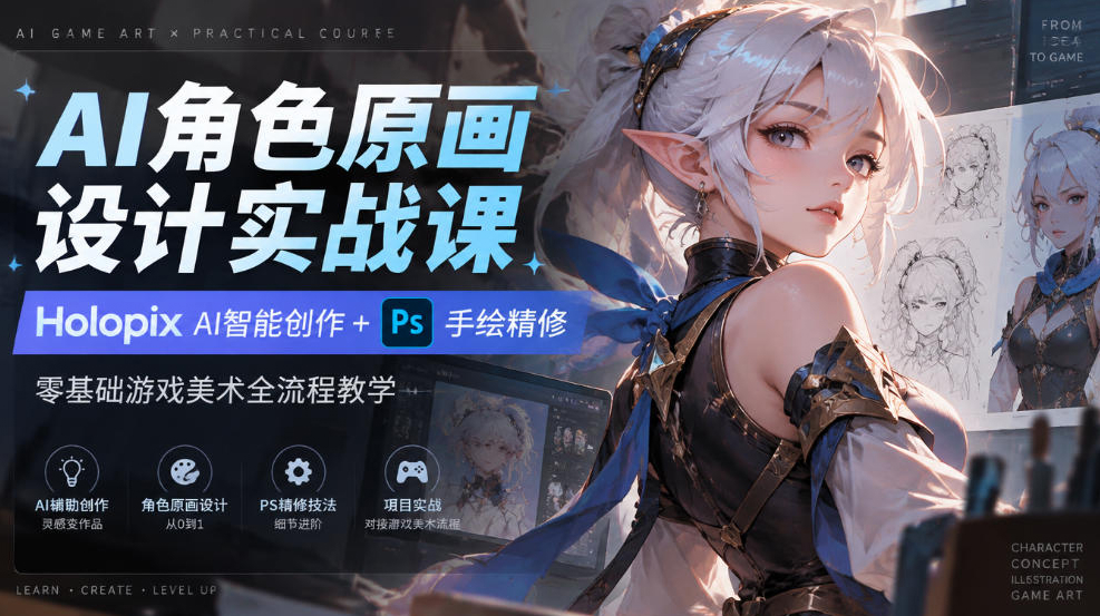 AI角色原画设计实战课｜Holopix AI智能创作+PS手绘精修，零基础游戏美术全流程教学