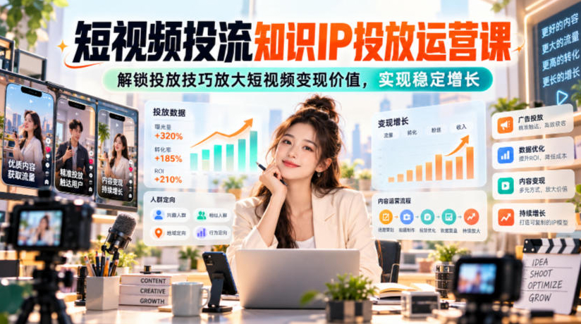 短视频投流知识IP投放运营课，解锁投放技巧放大短视频变现价值，实现稳定增长