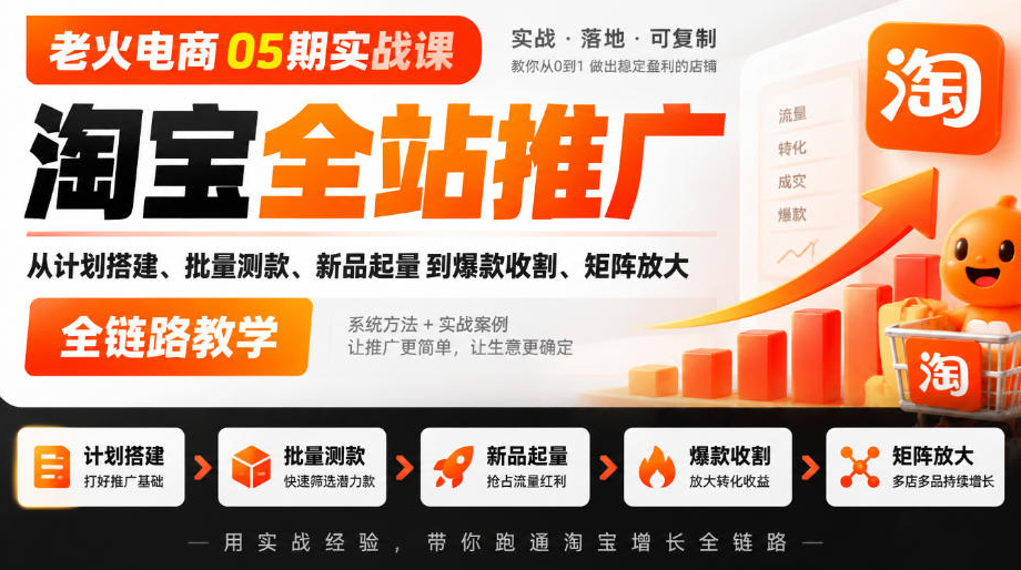 老火电商05期实战课｜淘宝全站推广从计划搭建、批量测款、新品起量到爆款收割、矩阵放大全链路教学