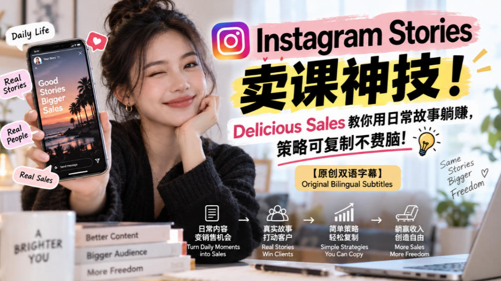 Instagram Stories卖课神技！Delicious Sales教你用日常故事躺賺，策略可复制不费脑！【原创双语字幕】