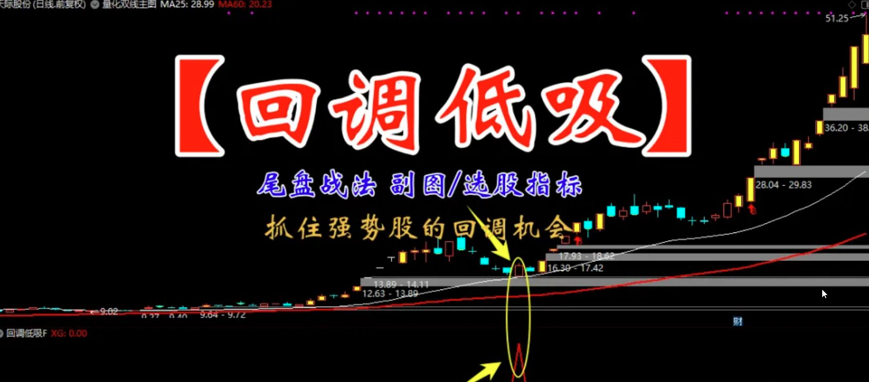 通达信【回调低吸】副图/选股 捕捉强势龙头 尾盘波段抄底思路 指标源码