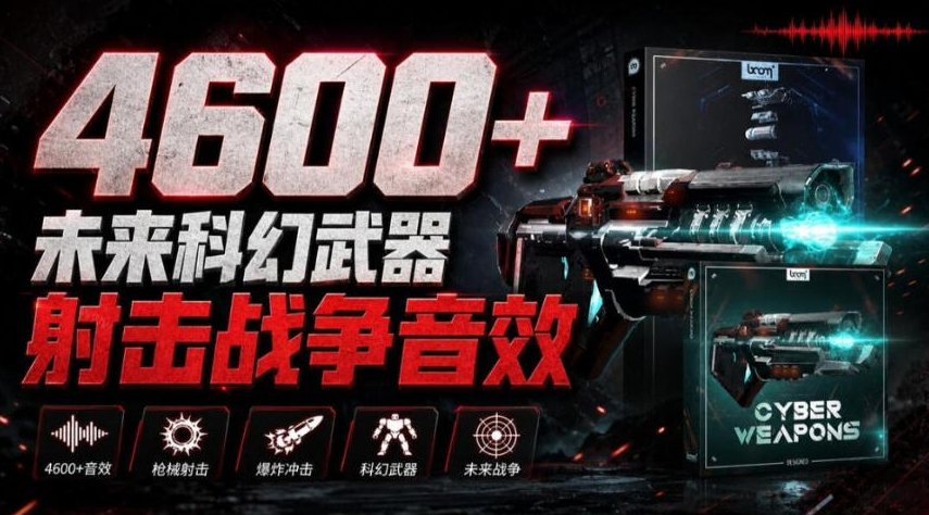 顶级音效合集！4600+种未来科幻武器开枪射击战斗音效素材合集，全部中文汉化Boom Library–Cyber W