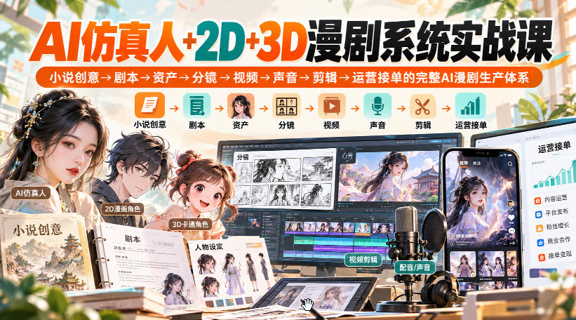 孔明大师兄【AI 精品漫剧】从剧本到成片实战教程,AI仿真人+2D+3D漫剧系统实战课