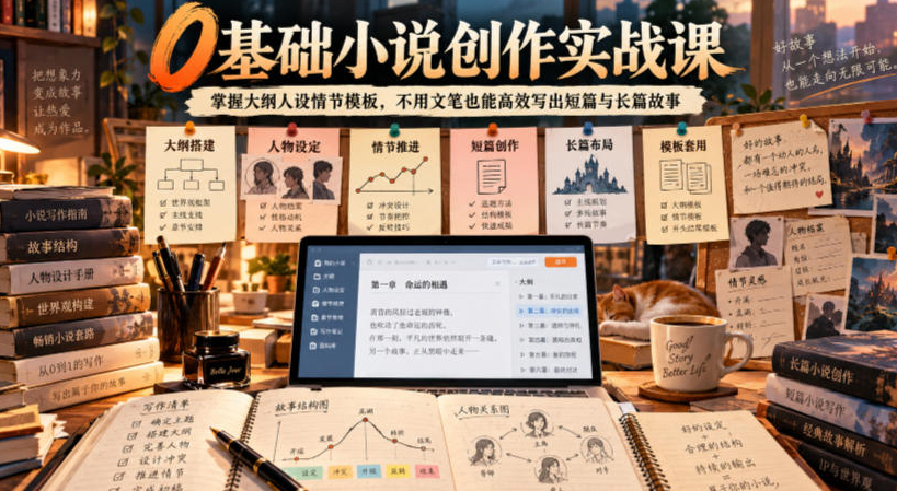 0基础小说创作实战课｜掌握大纲人设情节模板，不用文笔也能高效写出短篇与长篇故事