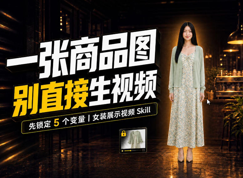 女装AI视频总翻车？问题不在提示词，女装展示视频Skill先锁定5个变量！