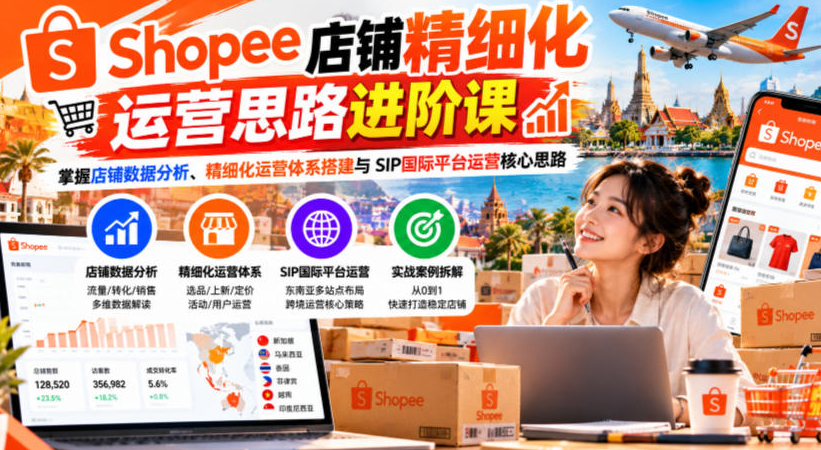 Shopee店铺精细化运营思路进阶课，掌握店铺数据分析、精细化运营体系搭建与SIP国际平台运营核心思路