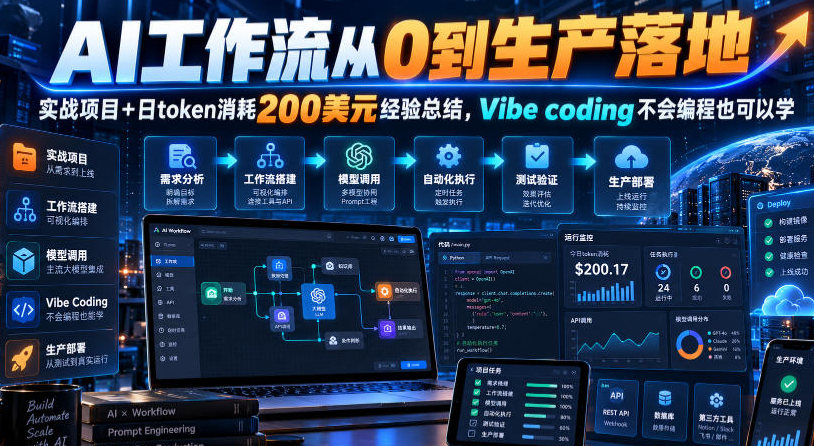 AI工作流从0到生产落地，实战项目+日token消耗200美刀经验总结，Vibe coding不会编程也可以学