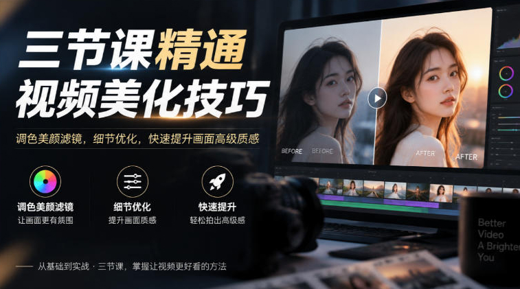 三节课精通视频美化技巧｜调色美颜滤镜，细节优化，快速提升画面高级质感