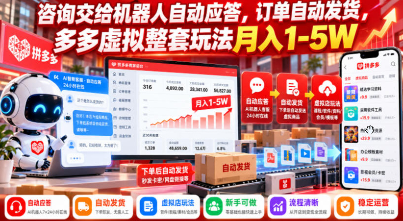 咨询交给机器人自动应答，订单自动发货，多多虚拟整套玩法【揭秘】
