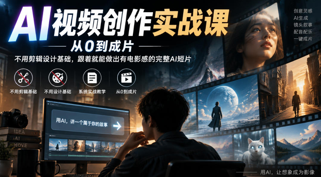 AI视频创作实战课，从0到成片，不用剪辑设计基础，跟着就能做出有电影感的完整AI短片