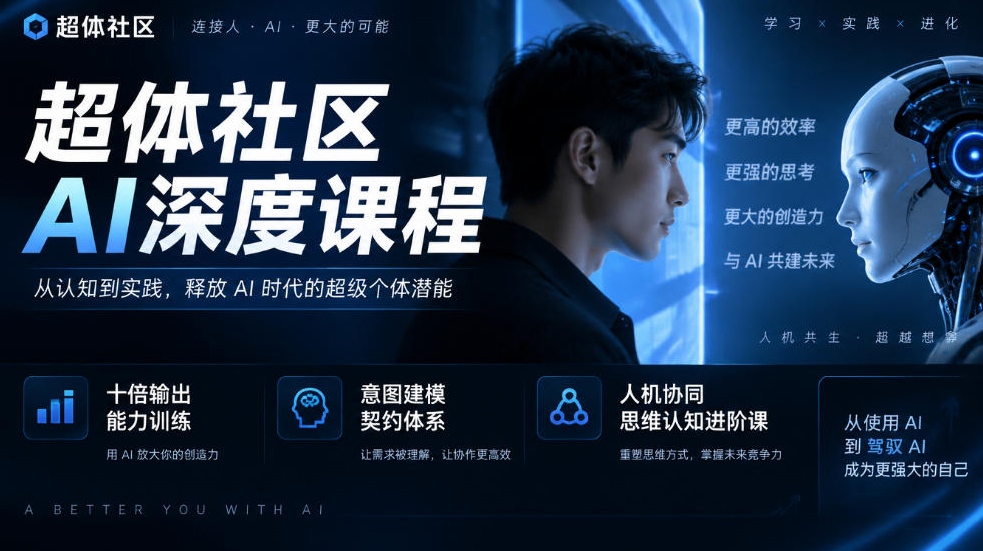超体社区AI深度课程，十倍输出能力训练，意图建模契约体系，人机协同思维认知进阶课