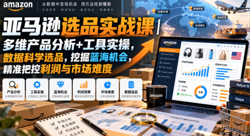 亚马逊选品实战课｜多维产品分析+工具实操，数据科学选品，挖掘蓝海机会，精准把控利润与市场难度