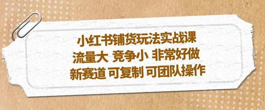 小红书铺货玩法实战课，流量大 竞争小 非常好做 新赛道 可复制 可团队操作